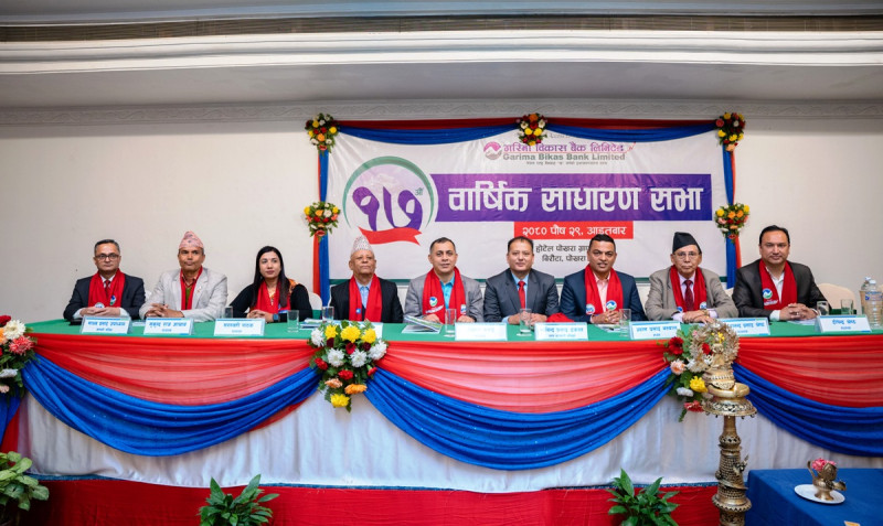 गरिमा विकास बैंकको १० प्रतिशत लाभांश वितरण गर्ने प्रस्ताव पारित